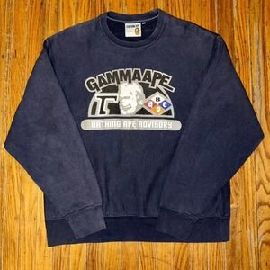 Bape Vintage Sweater Navy Blue Crewneck Pullover Thick Gamma Ape Authentic